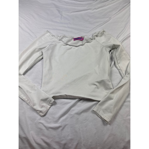 Edikted Tops - Edikted Womens White Off The Shoulder Long Sleeve Ribbed Crop Top Size S